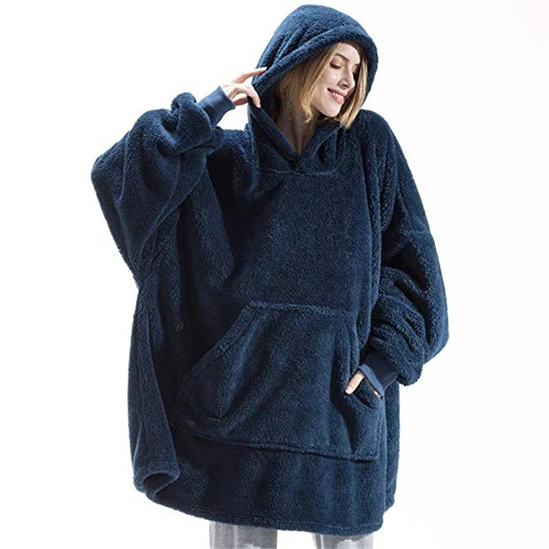 Mujeres invierno grueso cálido outwear con capucha sólido elegante suave doble forro polar chaqueta unisex bolsillo jerséis largos sudaderas con capucha ropa de casa