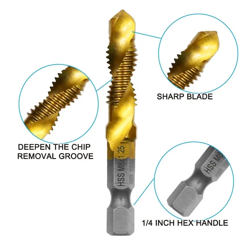 Ensemble d'outils de perçage et de chanfrein en acier à grande vitesse, machine intégrée, taraud composite, plaqué titane 4341, 6 pièces