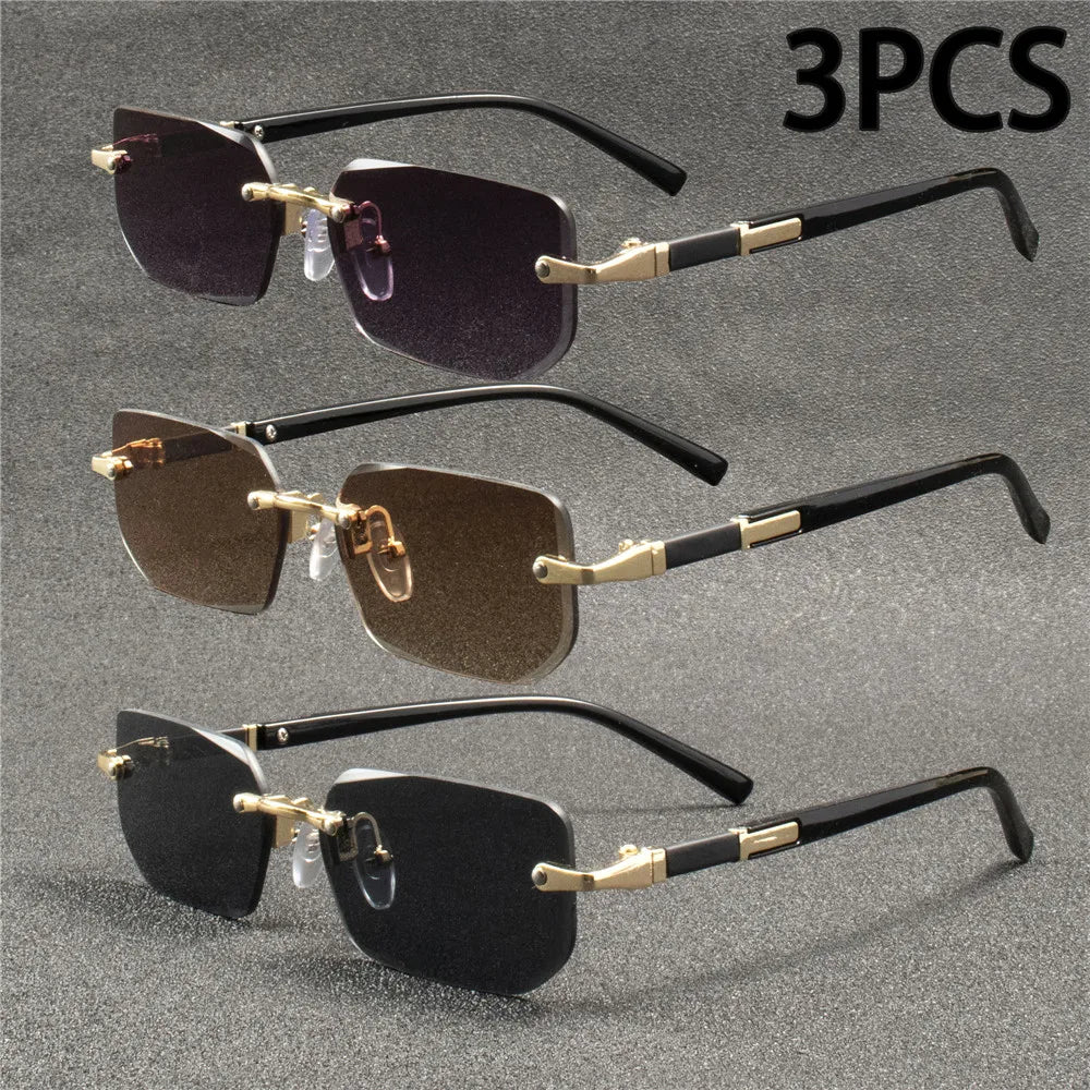 Rimless Rectangular Sunglasses for Men and Women, Popular Shades, Small Square Sunglasses, Summer Travel Fashion