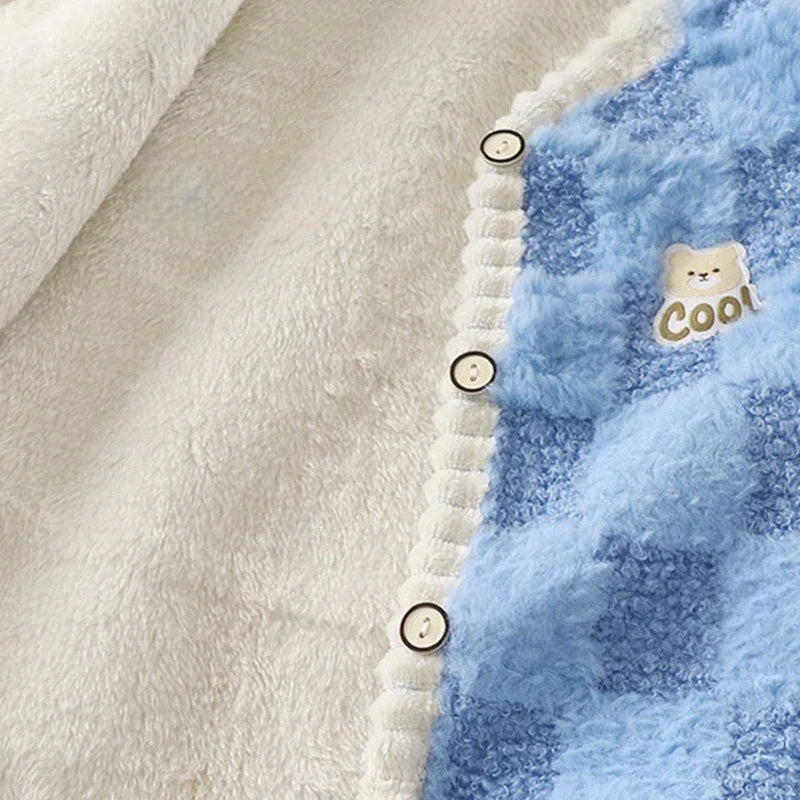 Chaqueta polar para niños, chaleco cálido de doble capa con estampado a cuadros, para niños y niñas, ropa de abrigo sin mangas para otoño e invierno