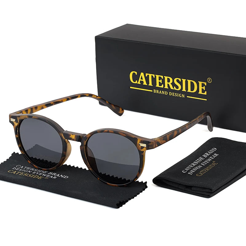 CATERSIDE Polarized Retro Round Sunglasses for Men and Women, TR90 / Acetate, Vintage Style, for Driving and Travel