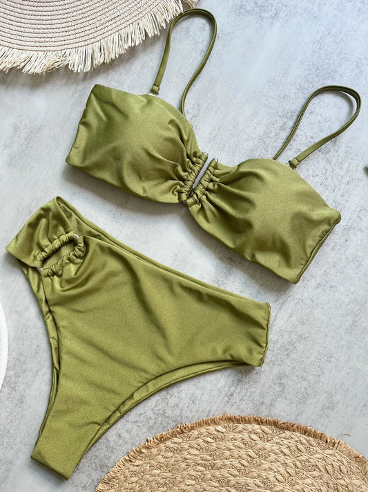 Bikini bandeau push-up pour femme 2026, maillot de bain sexy, ensemble bikini brésilien, string, maillot de bain uni, tenue de plage