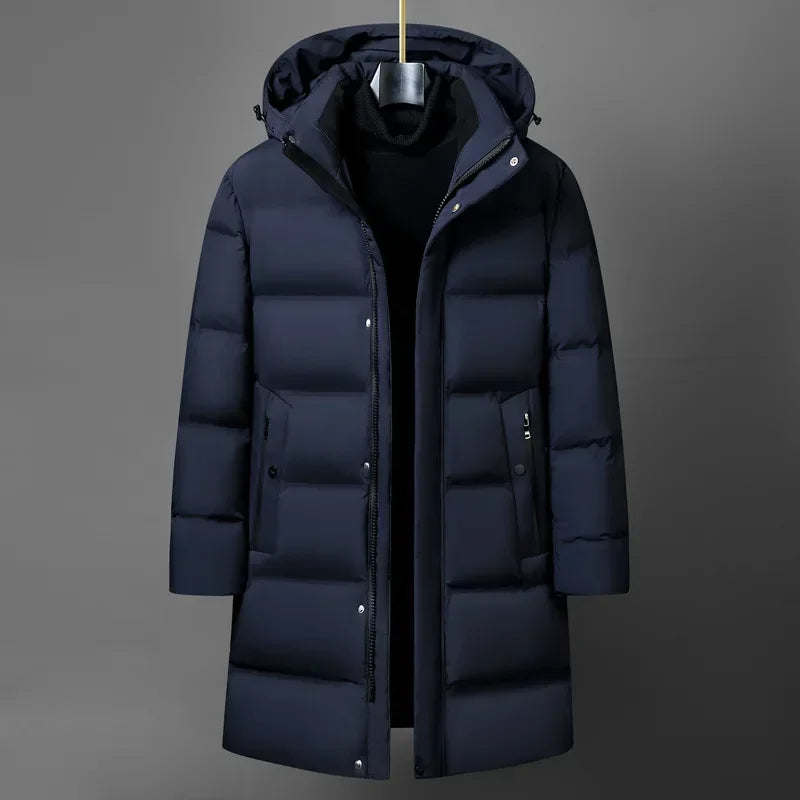 Canadá moda invierno chaqueta para hombres abrigo Parka para hombre, plumífero de ganso blanco, cuello con capucha, cálido, grueso, acolchado largo M-4XL