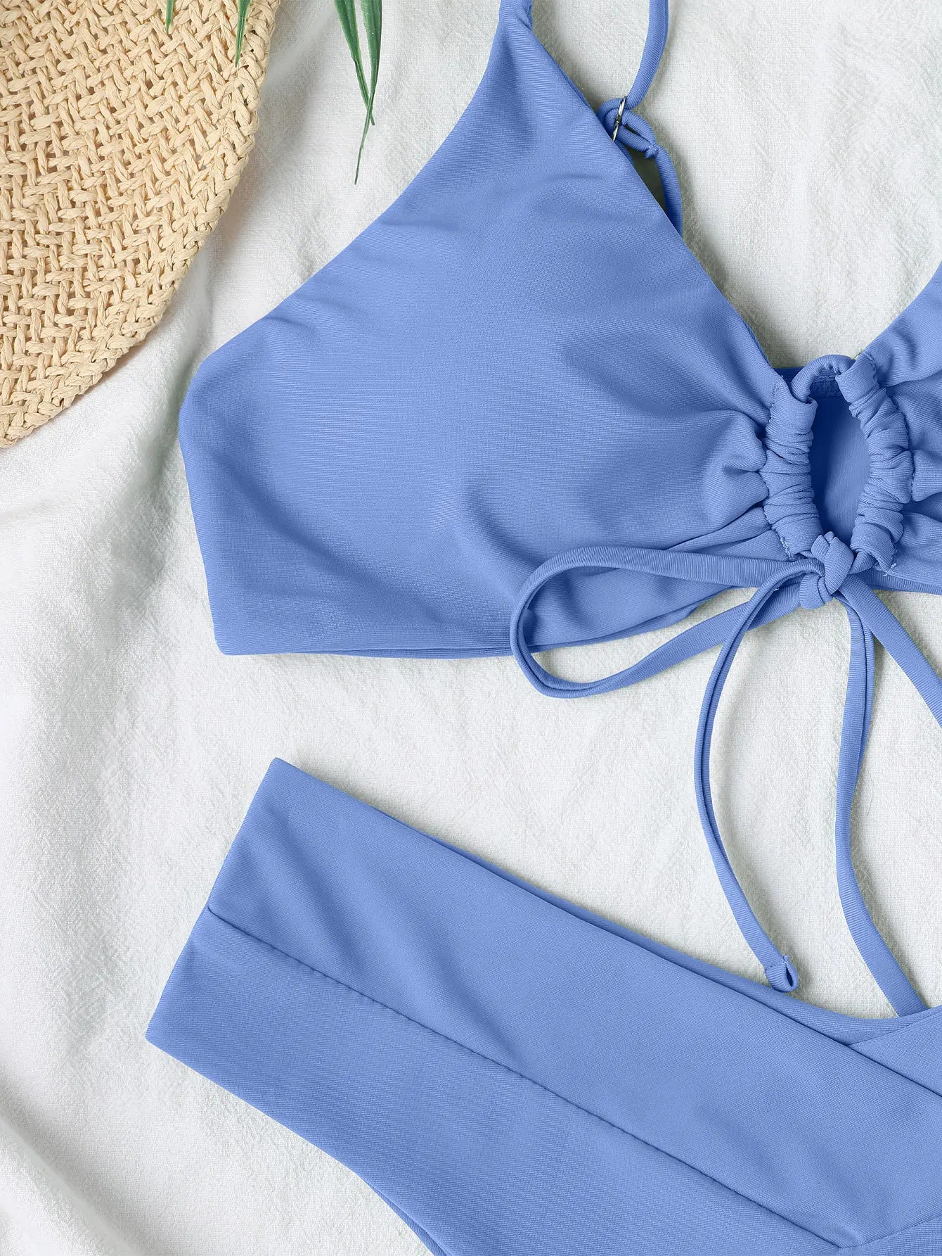 Nouveau ensemble de Bikini à haute élasticité pour 2025 été deux pièces couleur unie à lacets Sexy femmes maillot de bain plage maillot de bain maillots de bain