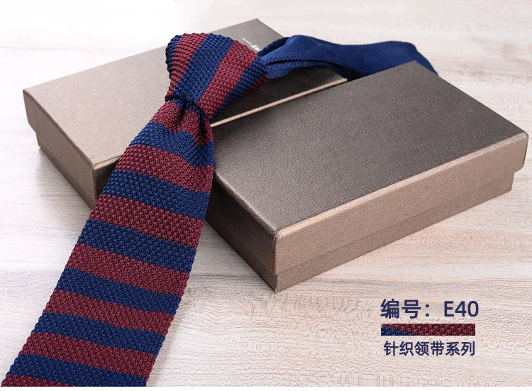 Men's Casual British Style Retro Striped Knitted Ties Formal Business Navy Red Brown Handmade Ties Tuxedo Neckties
