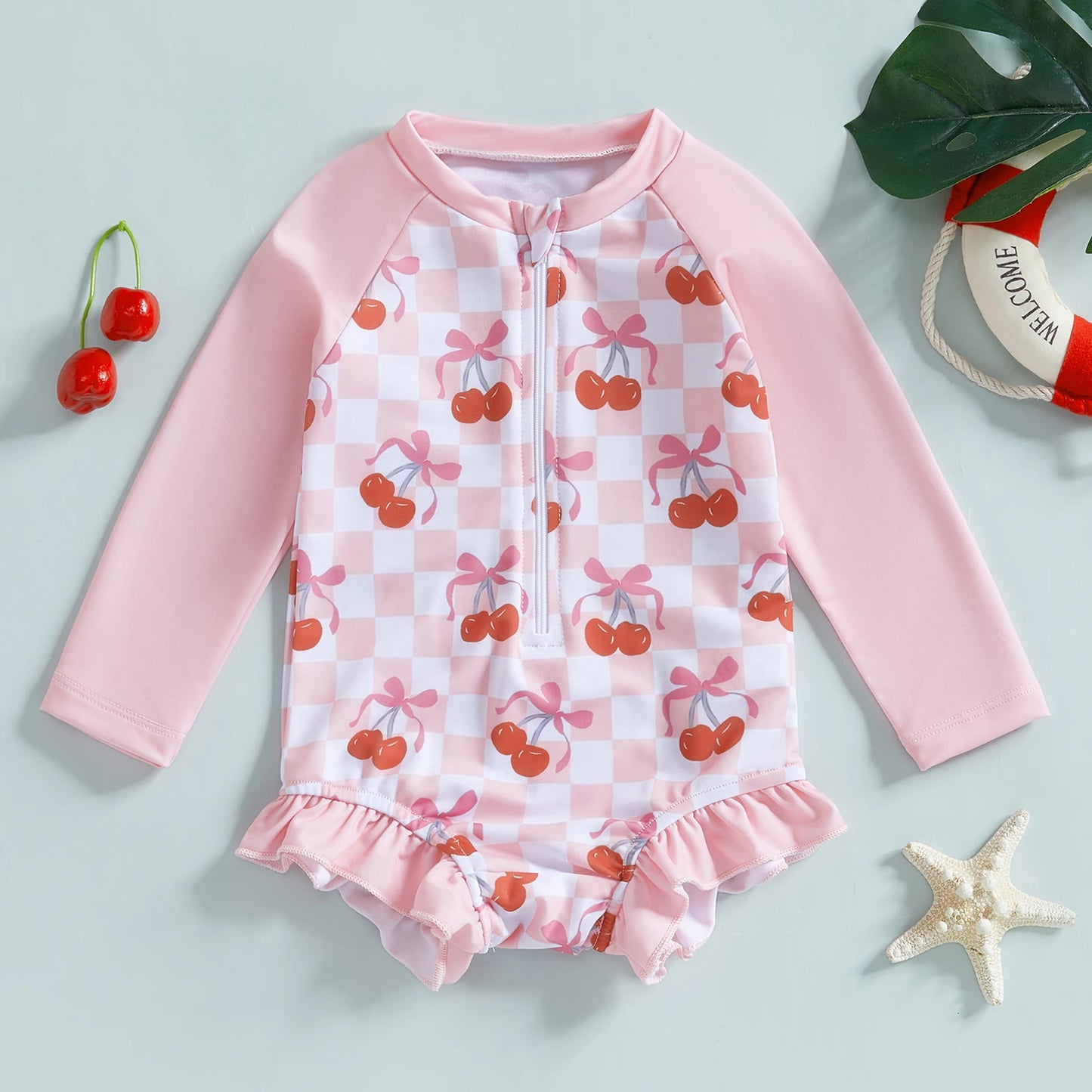 Maillot de bain une pièce imprimé cerise pour bébé fille, maillot de bain pour bébé, tissu doux et confortable, costume de piscine pour bébé, Design cerise mignon