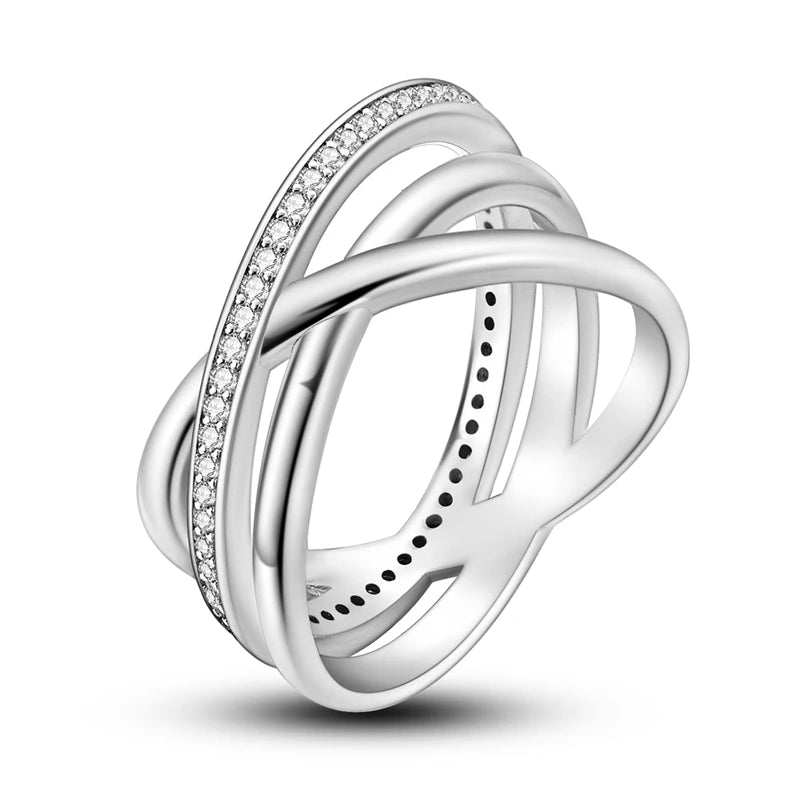 Anillos de plata 925, línea entrelazada, anillos enrollados geométricos de circonita, compromiso romántico, boda, San Valentín, joyería fina, regalo