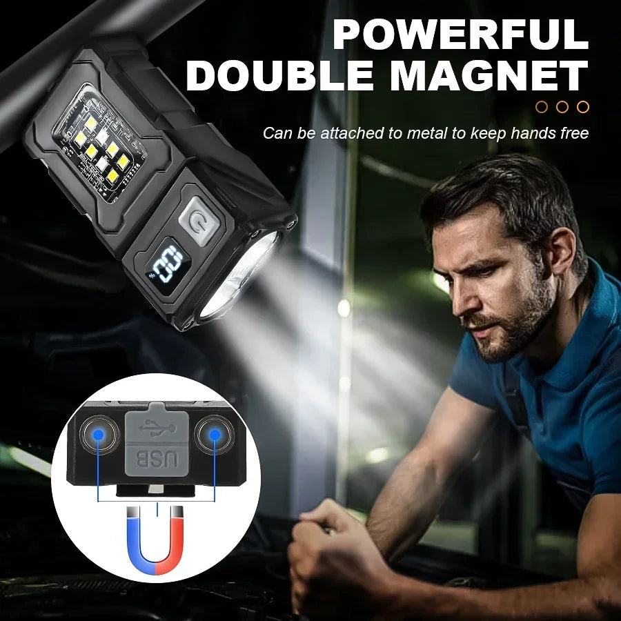 MINI lampe de poche LED Rechargeable par USB, lampe de poche Portable à aimant arrière, lanterne de Camping Super brillante, lumière de secours COB latérale