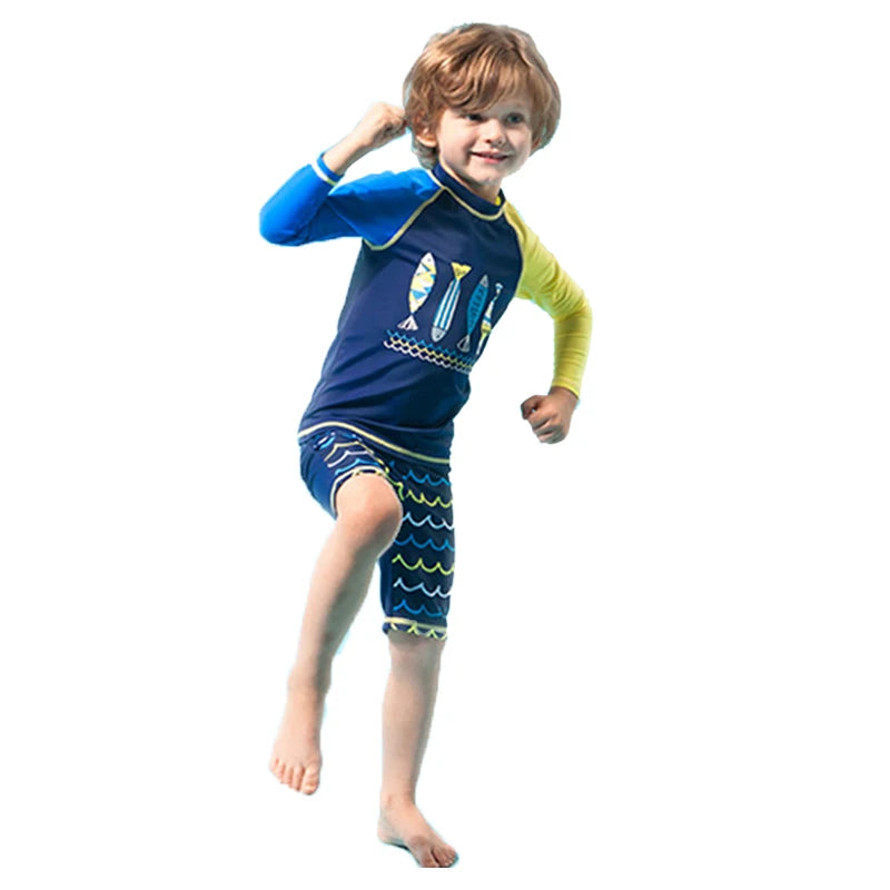 2025 garçons maillot de bain deux pièces ensemble 3 à 4 5 6 7 8 9 10 11 12 ans enfant en bas âge requin imprimé Infantil à manches longues enfants maillots de bain