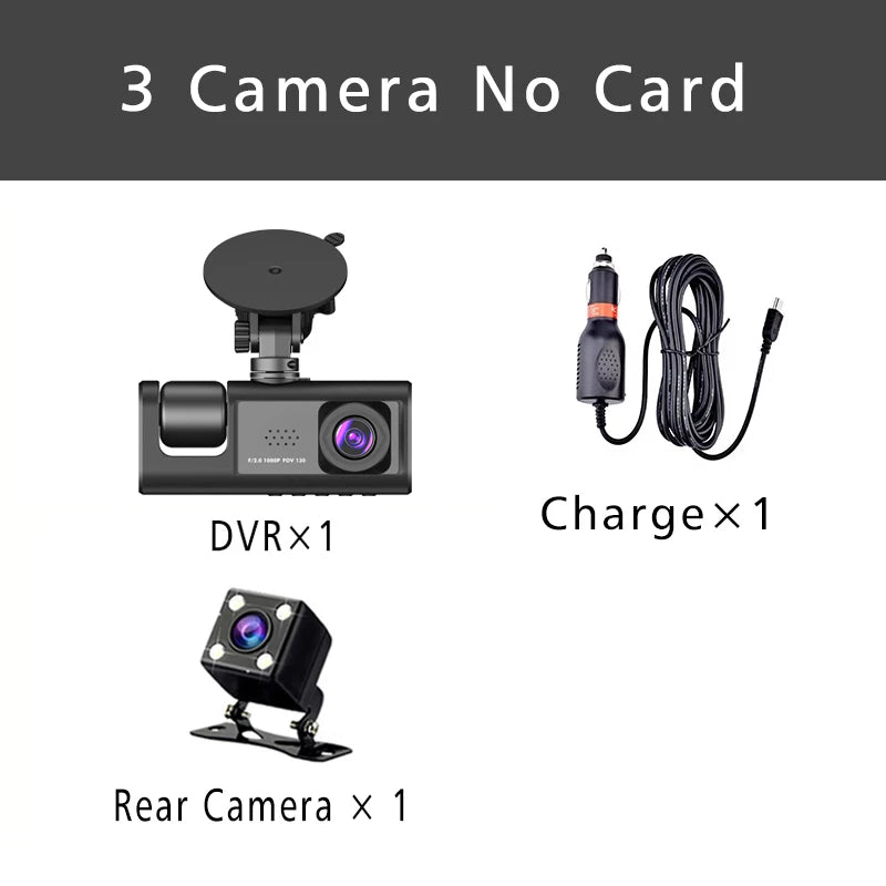 Dashcam 3 Canaux HD 1080P Triple Lentille — DVR Véhicule Intérieur Enregistreur