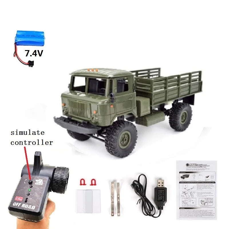 Camion militaire RC télécommande 4 roues — hors route, DIY, escalade, cadeau jouet garçon