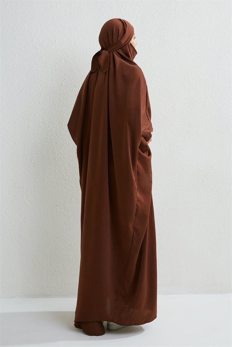Abaya musulman à capuche manches smockées une pièce Robe de prière femmes Jilbab vêtements islamiques dubaï saoudien Robe noire modestie turque