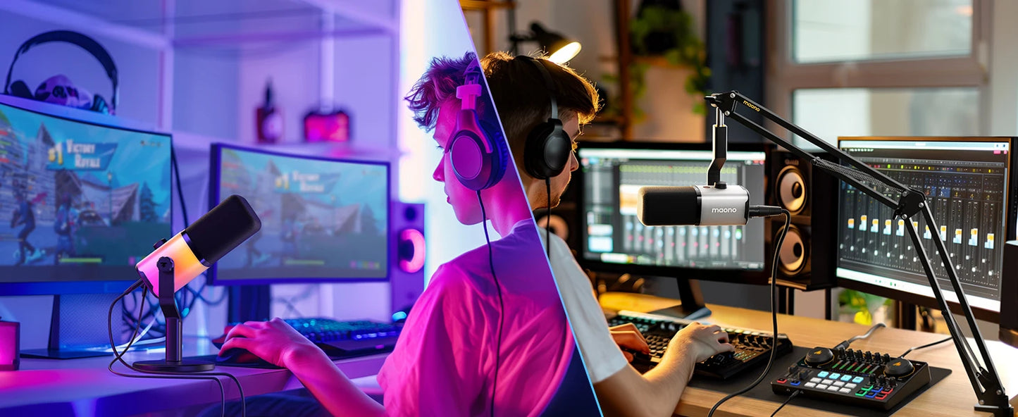 MAONO PD100X – Microphone gaming dynamique USB/XLR avec LED RGB, EQ et bouton muet pour PC et PS4/5