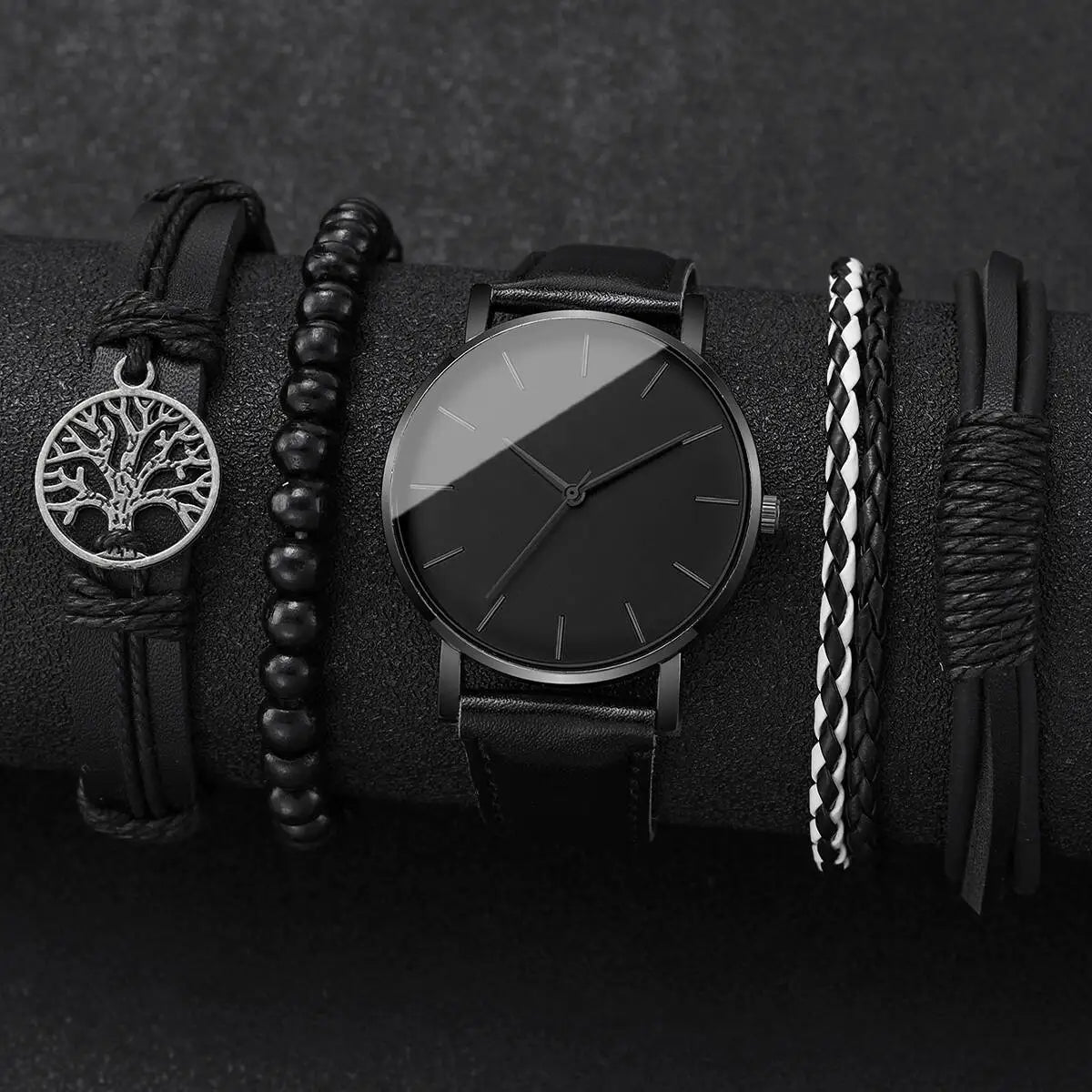 4/5PCS Trendy Men's Watches, Casual City Watches, Leather Strap, Quartz Men's Watch, Vintage Bracelet Set, Reloj Hombre (without box)
