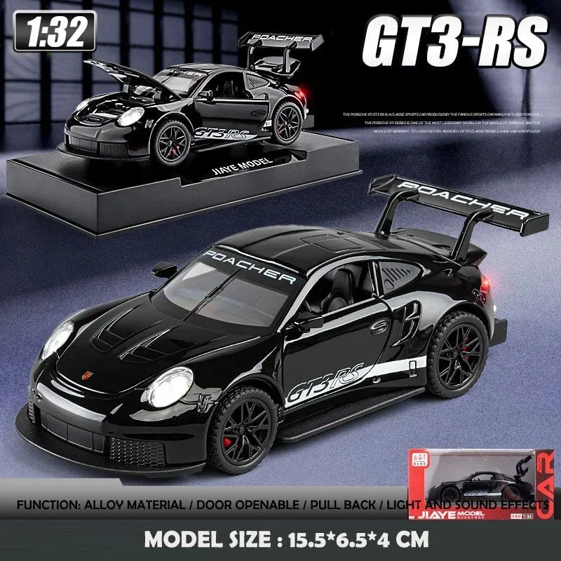 Coche deportivo modelo de inventario fundido a presión para niños, coche de juguete, vehículo GT3RS, regalo de cumpleaños para niño, decoración del hogar, escala 1/32, 911