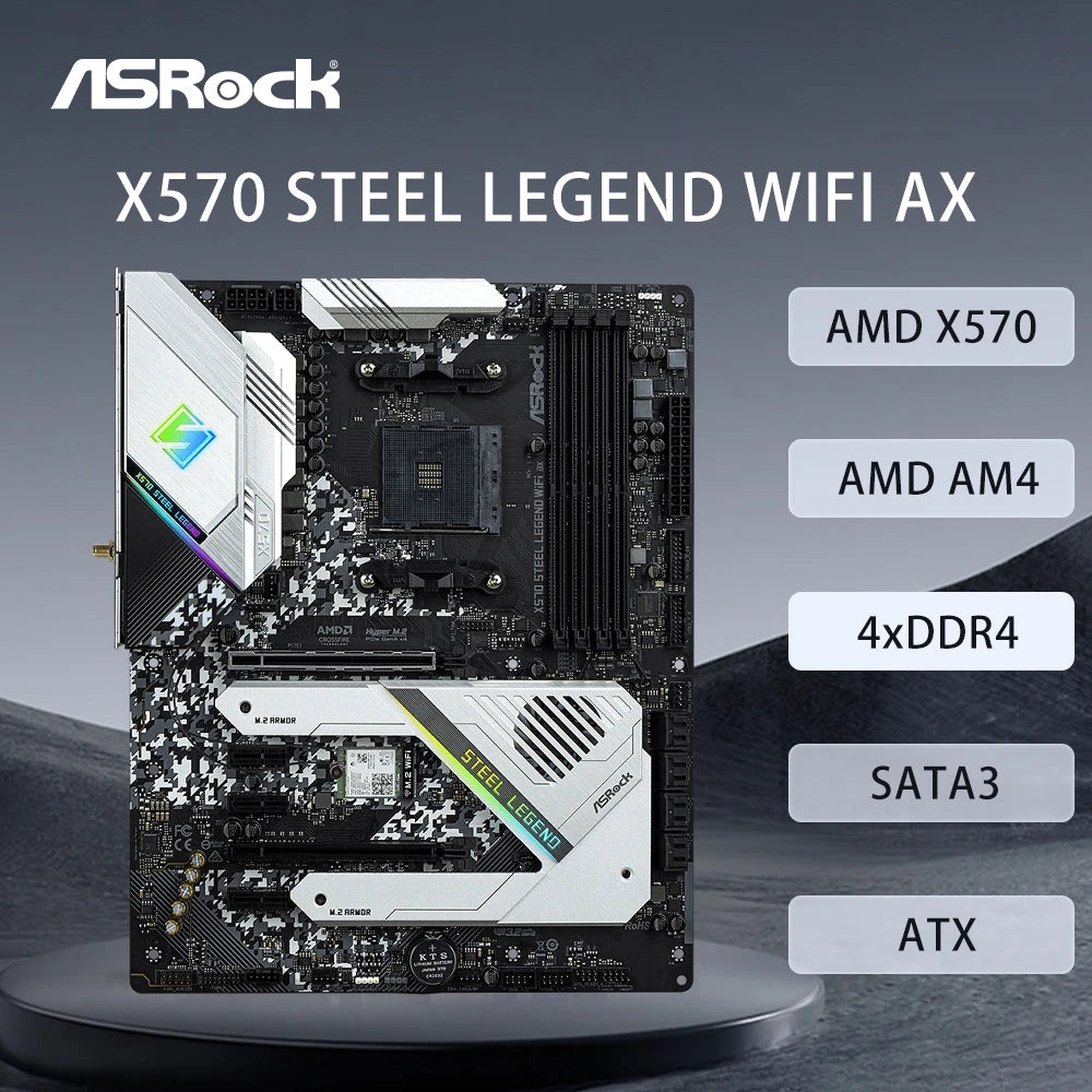 Carte mère ASRock X570 STEEL LEGEND WIFI AX prenant en charge les processeurs 5500 5600 5600X 5700X 5700x3D 5800x3D, 4xDDR4 128 Go, AMD AM4, HDMI, ATX