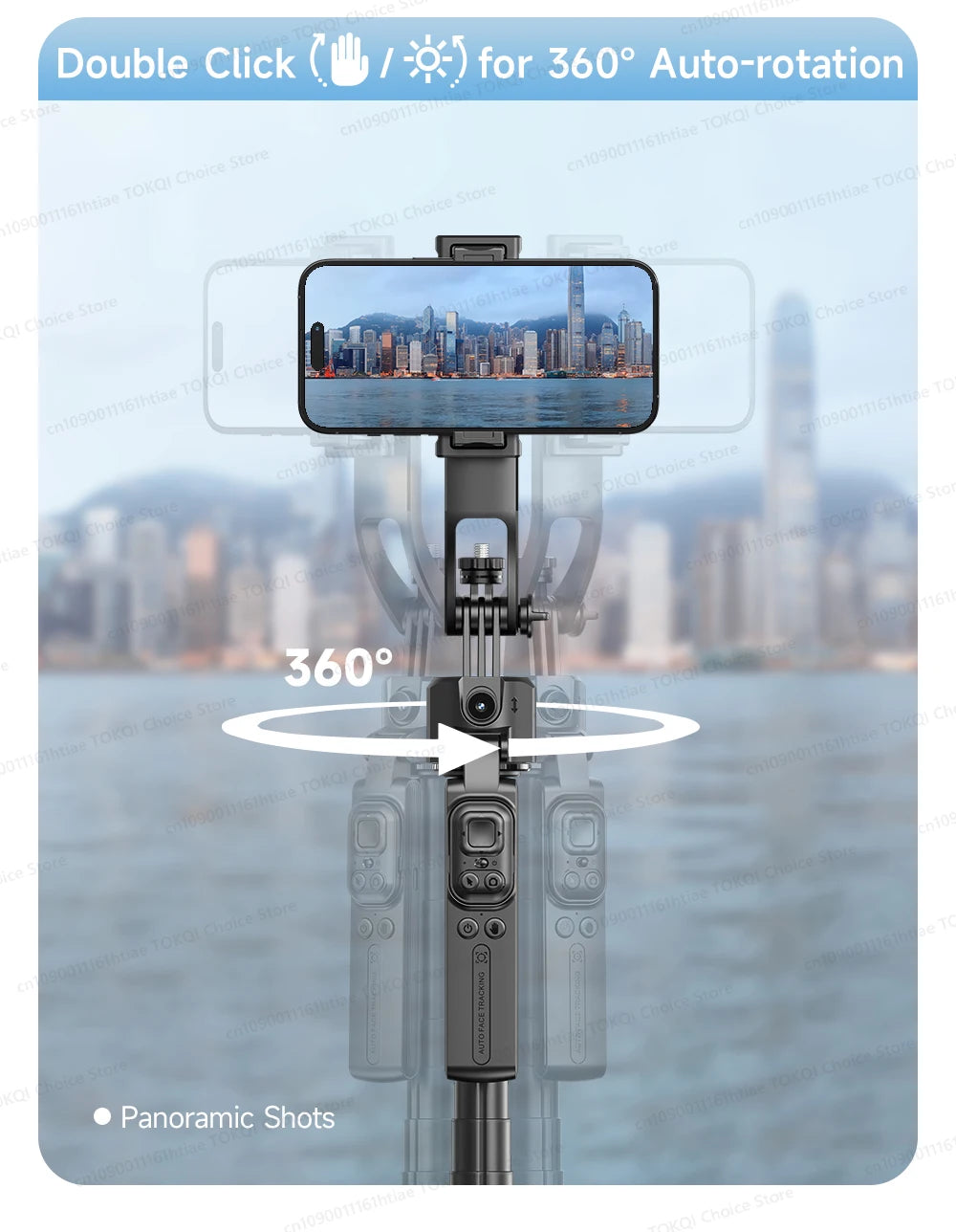 TOKQI C17 – Trépied selfie 360° avec suivi IA automatique, télécommande et lumière de remplissage