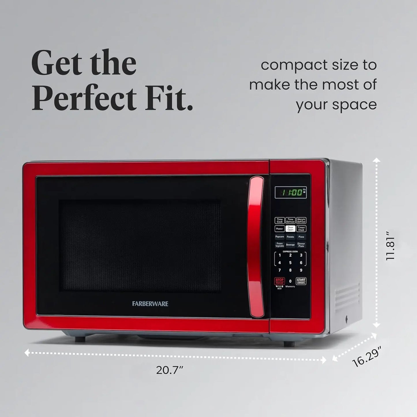 Microondas de encimera de 1,1 pies cúbicos, 1000 W, cocción automática, descongelación, fácil limpieza, seguro para niños, rojo metálico