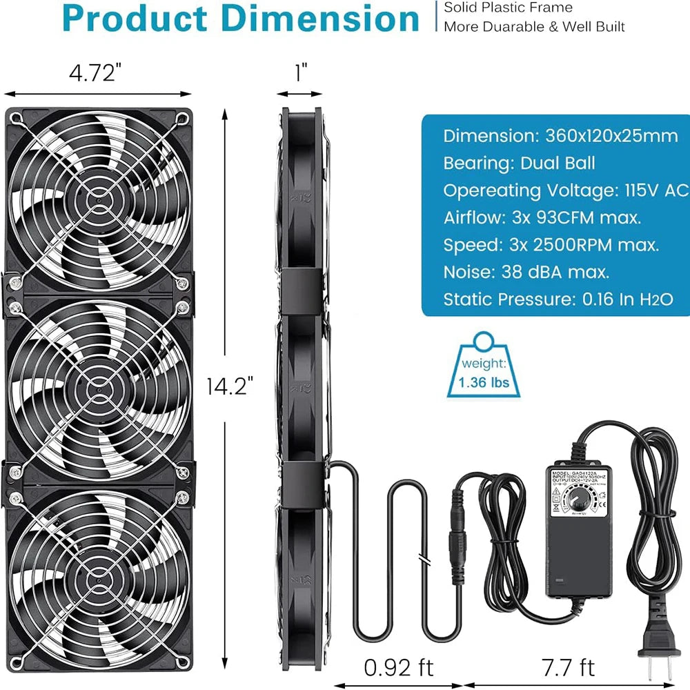 Ventilateur Refroidissement 120mm 3000 RPM avec Contrôleur Aierwill — Serveur, GPU, BTC Mining, 12V/220V