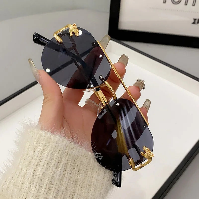 Gafas de sol sin montura para mujer, diseñador de lujo, Vintage Uv400, gafas de sol para hombre, lentes de sol para mujer, gafas de sol para mujer