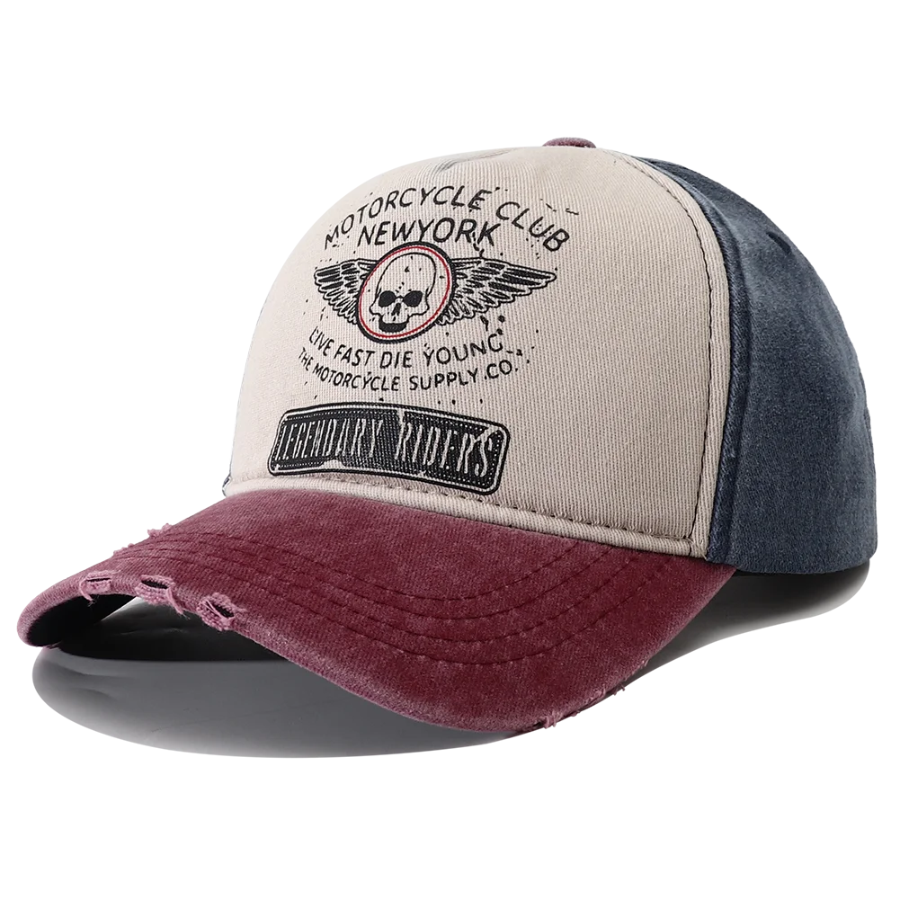 Unisex Punk Motorcycle Cap, 5-Panel Skull Print Baseball Hat, Hip Hop, New York, Bone, New Collection 2023