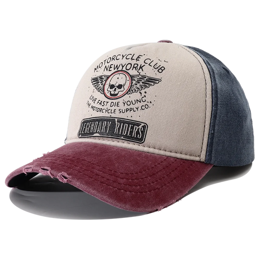 Unisex Punk Motorcycle Cap, 5-Panel Skull Print Baseball Hat, Hip Hop, New York, Bone, New Collection 2023