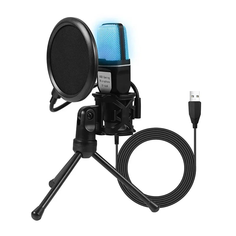 Microphone USB RGB à condensateur avec réduction de bruit – Micro gaming pour podcast et studio