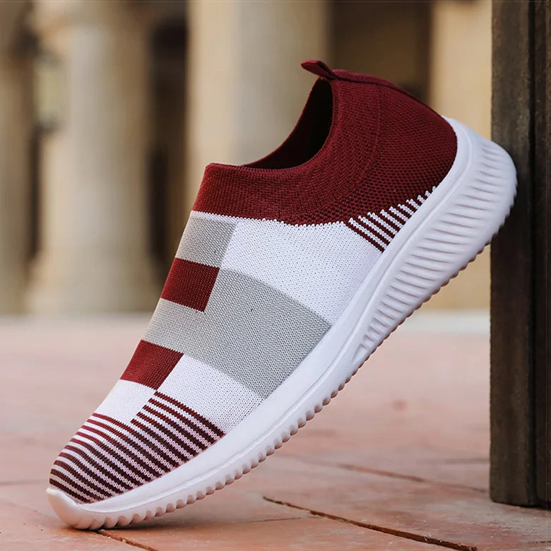 Zapatillas Planas Tejidas con Mezcla de Colores para Mujer, Zapatos Casuales Vulcanizados de la Nueva Colección