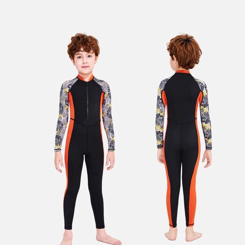 Maillots de bain une pièce pour enfants, maillot de bain pour garçons, manches longues, Protection solaire (y compris les bonnets de bain)