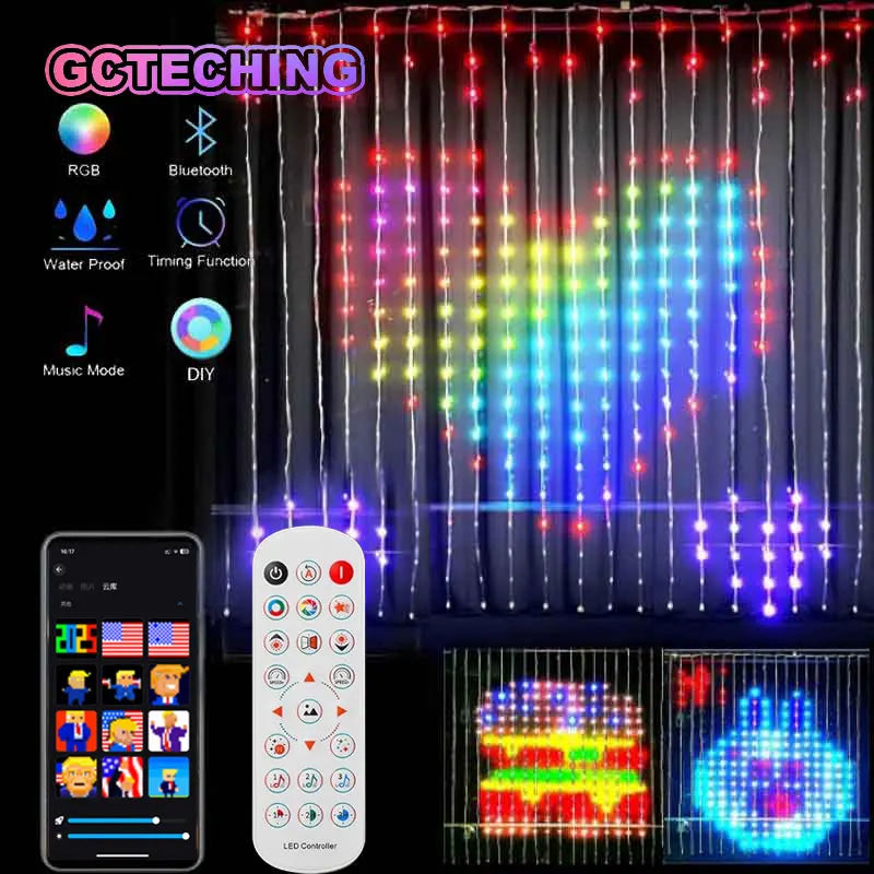 Cortina de luces LED inteligente, guirnalda de Año Nuevo, guirnalda de luces de hadas RGB, pantalla de cambio de música, para ventana, decoración navideña
