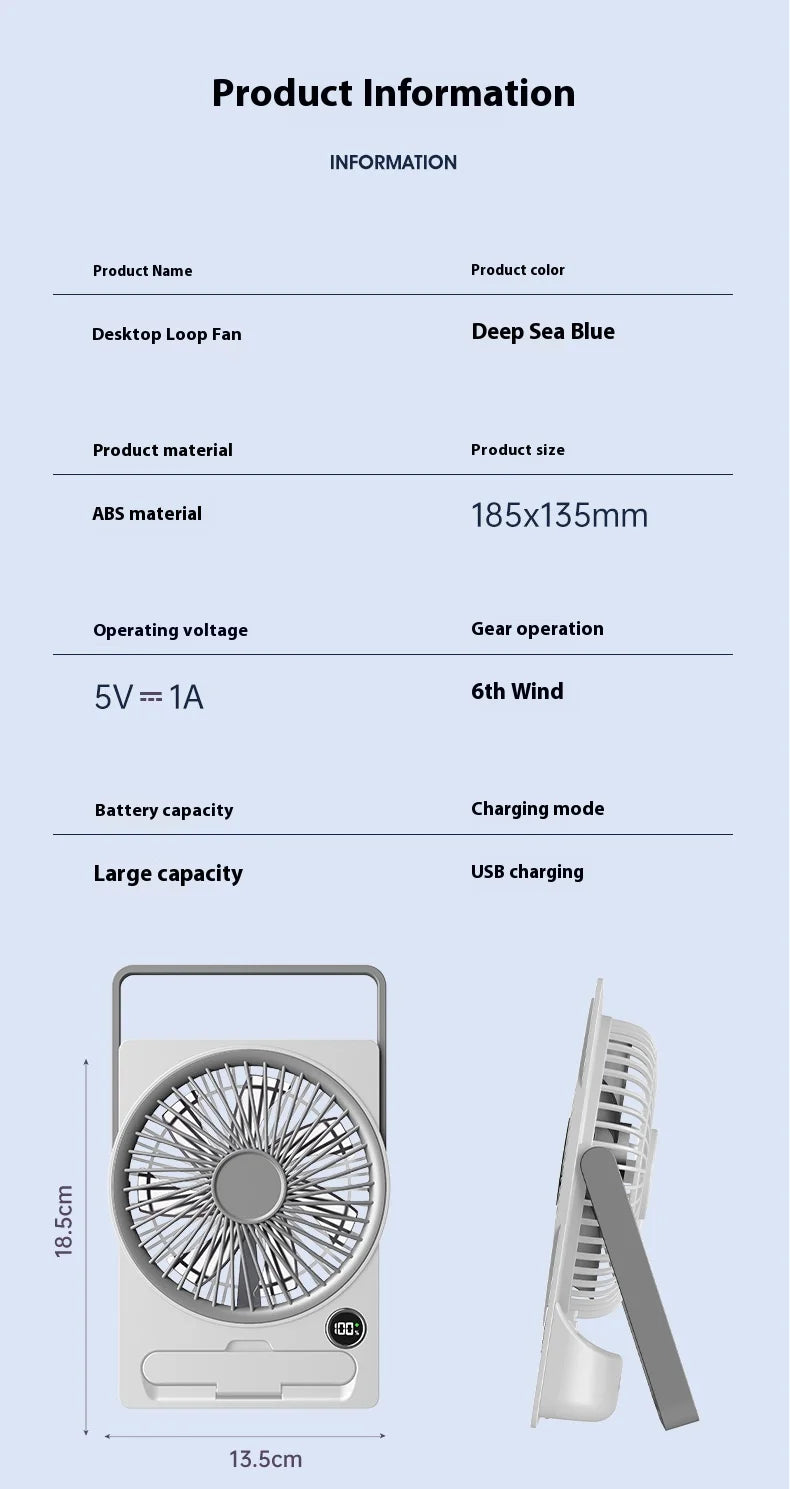 Ventilateur de table, ventilateur de chargement USB portable, ventilateur personnel mural avec affichage de la puissance, ventilateur de table ultra silencieux à 5 vitesses