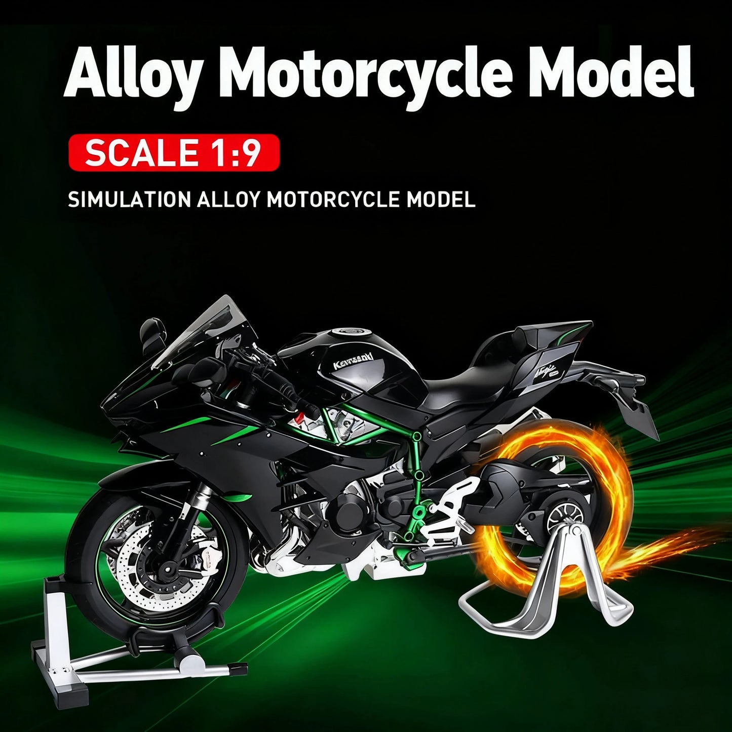 Modèle moto de course en alliage 1:9 — démarrage clé, moulé sous pression, son, lumière, pulvérisation, jouet enfant, cadeau