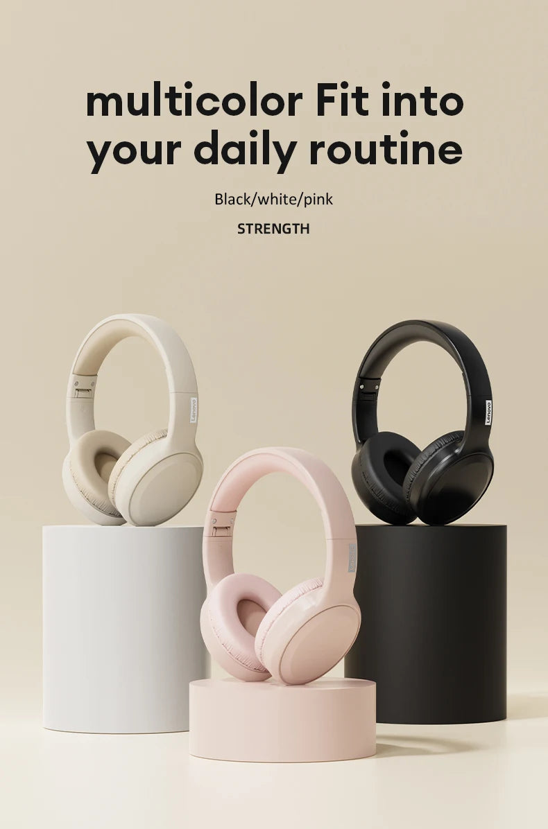 Auriculares Lenovo TH30 inalámbricos Bluetooth HiFi estéreo deportivos con micrófono, auriculares de música plegables, auriculares para juegos de baja latencia