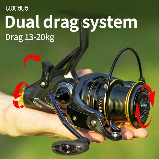 LINNHUE moulinet de pêche à la carpe moulinet QH3000-9000 fort Double traînée 20kg Carretilha Pesca moulinet de mer pêche bobine de rechange gratuite