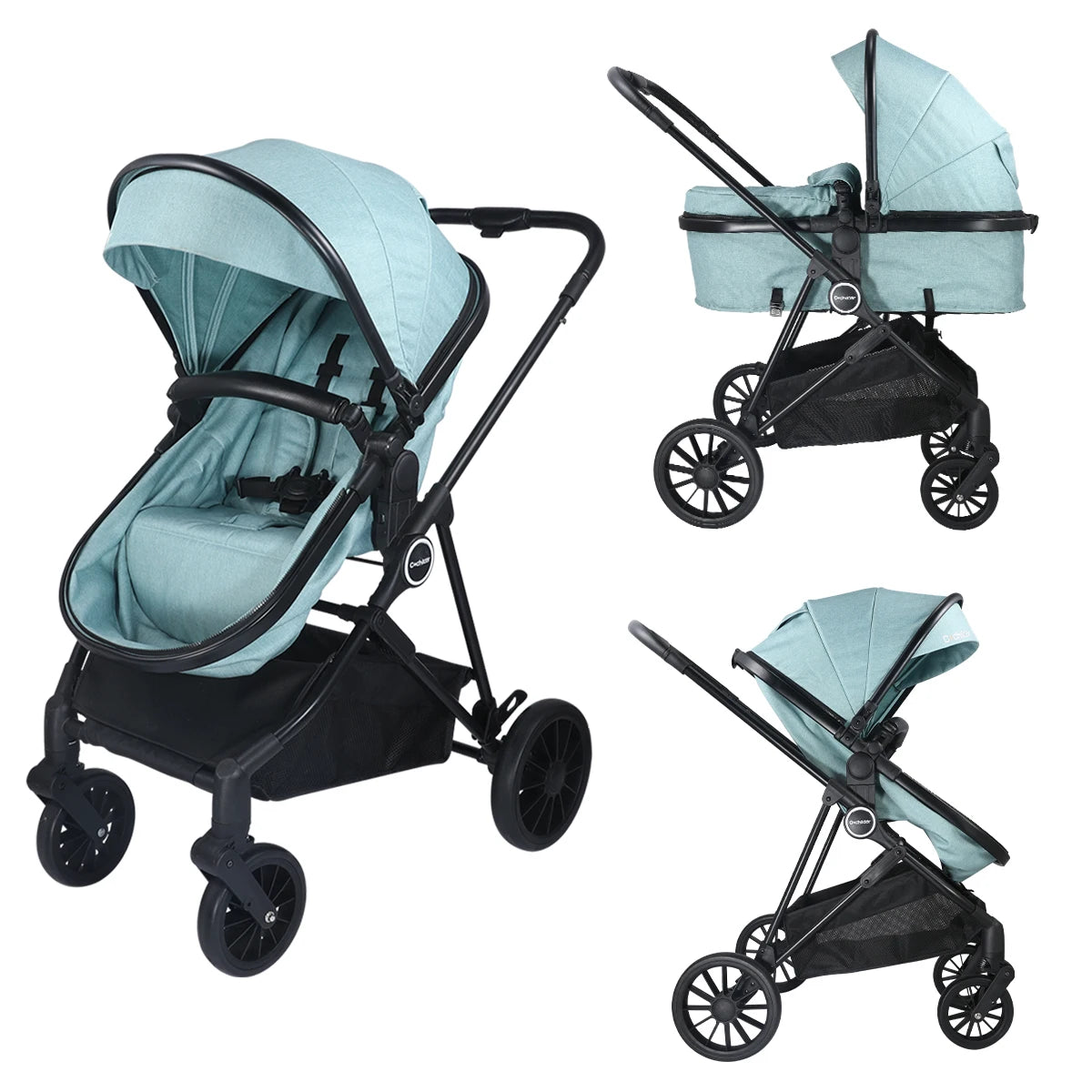 Poussette Haute Bébé 2 en 1 Nouveau-Né — Pliable Bidirectionnelle Cadeau Noël