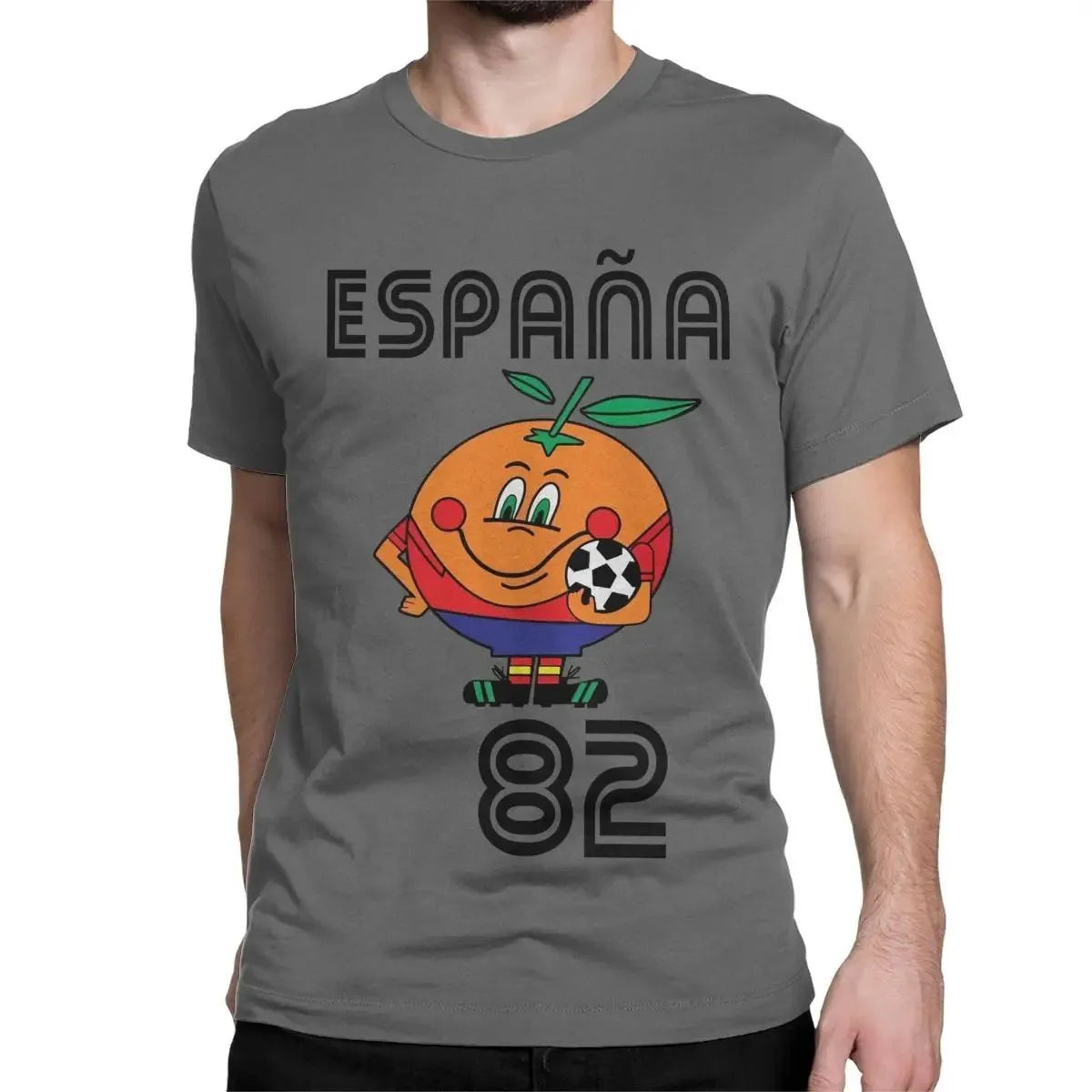 Naranjito High Quality Men's T-shirt Round Neck Spain 82 Spanish Mascot 1982 Football T-shirt Top