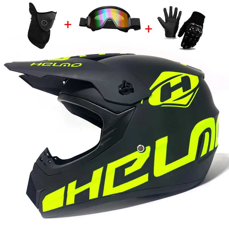Casco completo de moto para niños, cascos de motocross para niños, gafas de moto todoterreno, guantes de protección para ciclismo