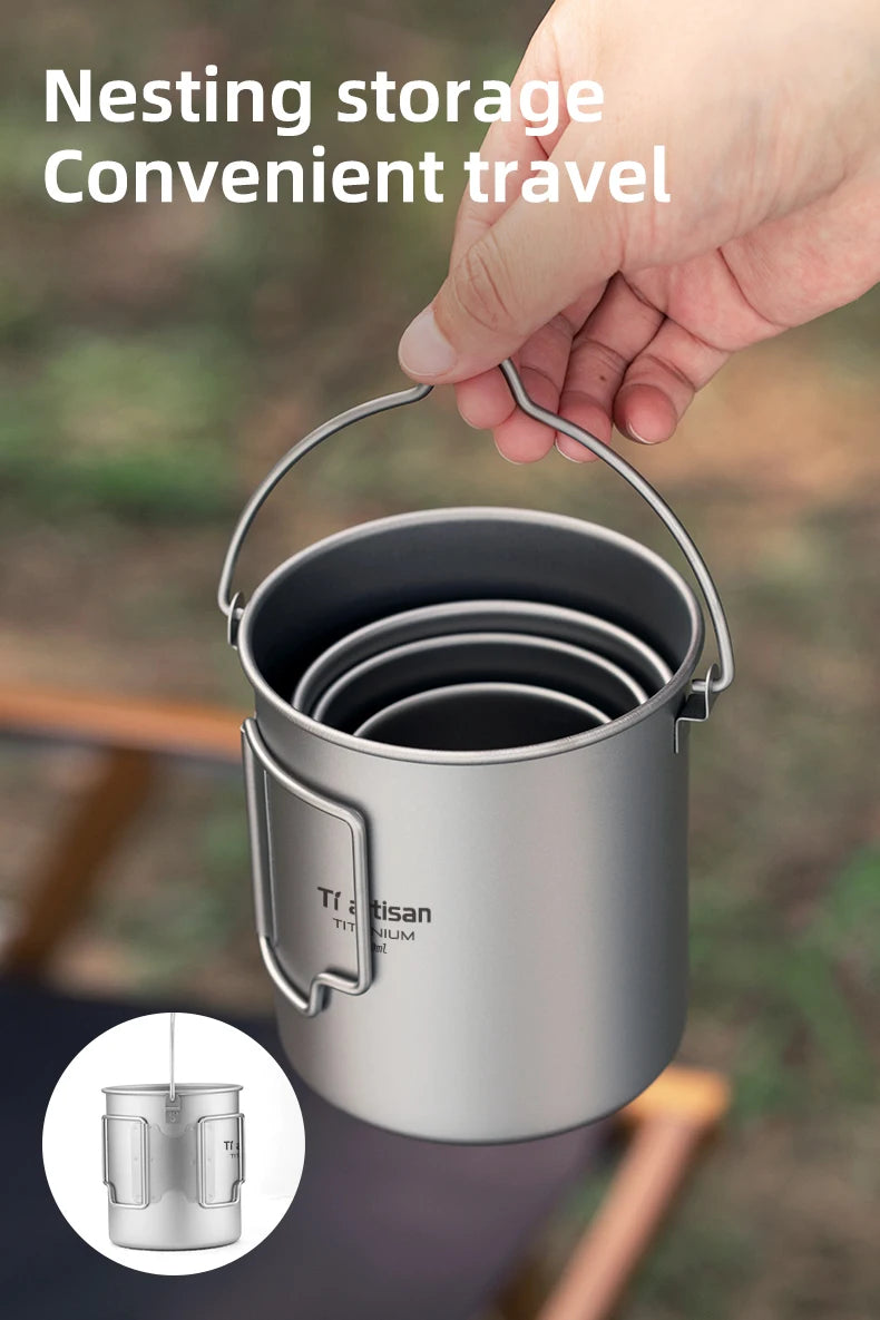 Tiartisan extérieur titane léger Portable thé tasse à café poignée pliante Camping tasse d'eau pour randonnée voyage
