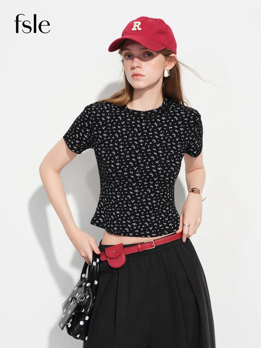 T-shirt à manches courtes en piqué ajusté et polyvalent FSLE pour femme, nouvelle collection printemps 2026, en coton ajusté