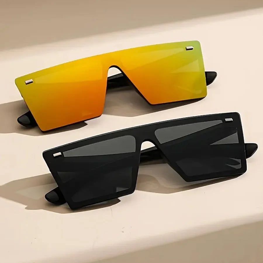 Lunettes de soleil à monture carrée surdimensionnée pour femmes, 2 pièces, mode décontractée, Style rétro Y2K, décoration de plage de rue