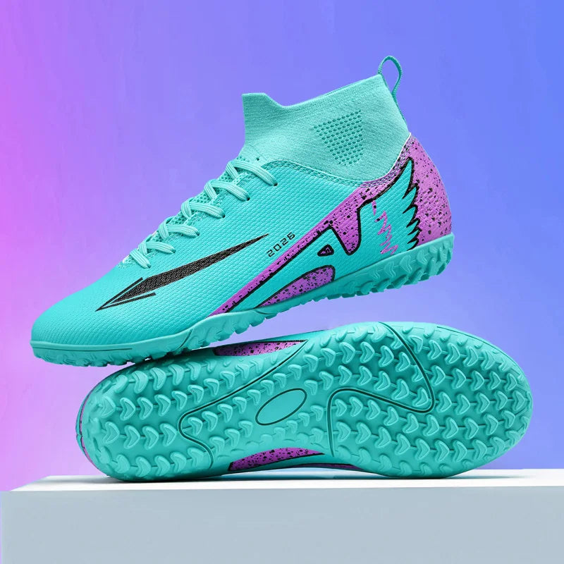 wrfskm Chaussures de Football Futsal Homme FG Montantes — Cuir Verni, Semelle TPR EU 31–48