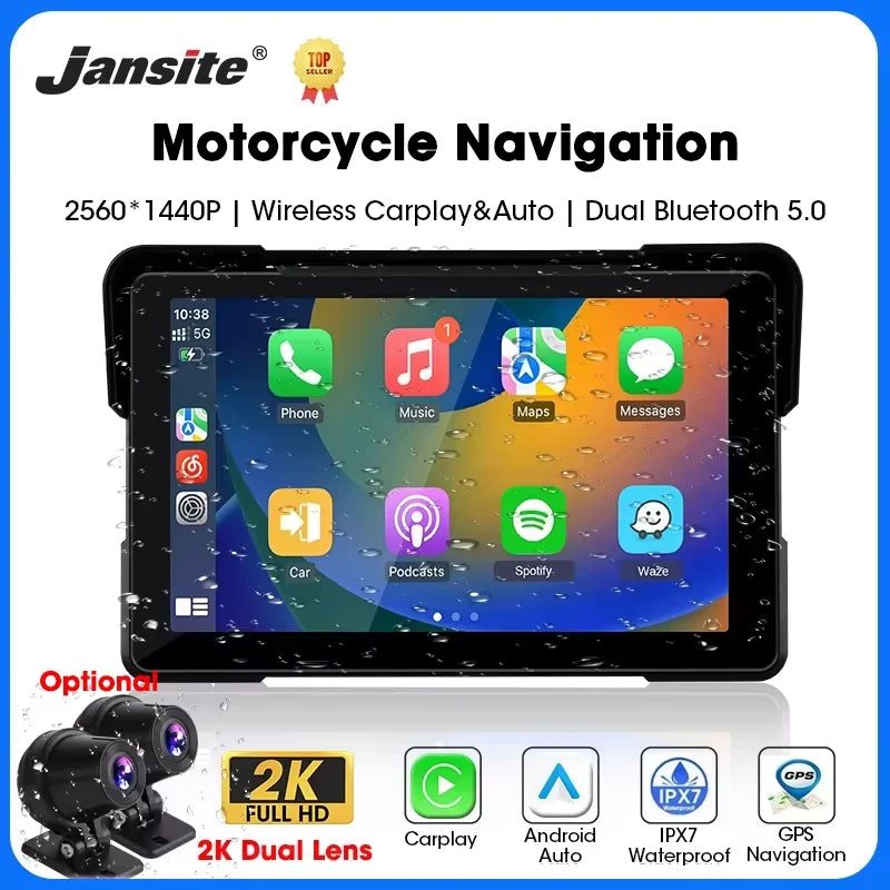 Jansite – 5/7-inch Wireless GPS Navigation Screen for Motorcycle, Carplay, Android Auto, IPX7, Portable Monitor for Motorcycle