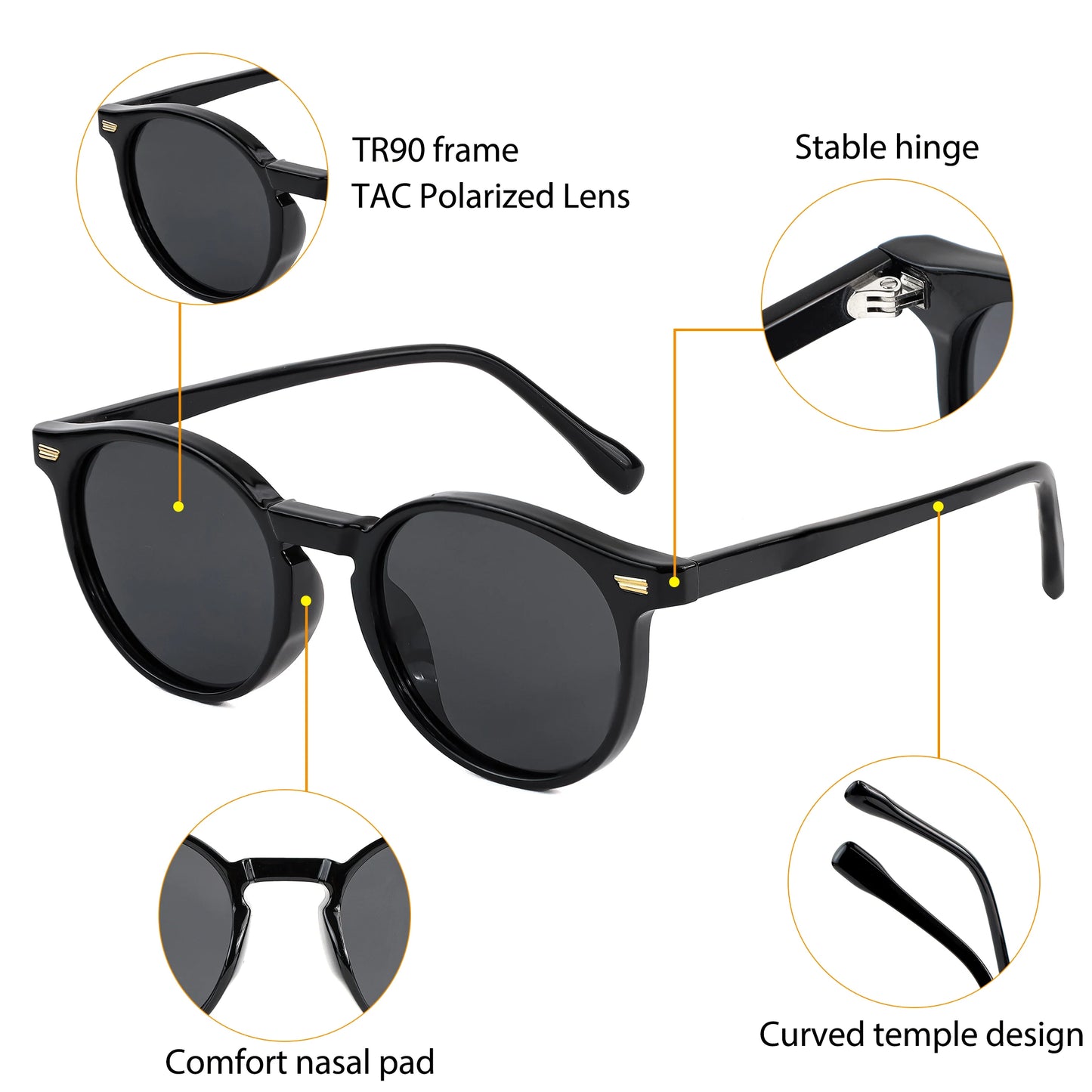 HBK Gafas de sol polarizadas redondas para hombre, montura TR90 a la moda, gafas de sol deportivas para mujer, protección UV400, gafas de sol para hombre