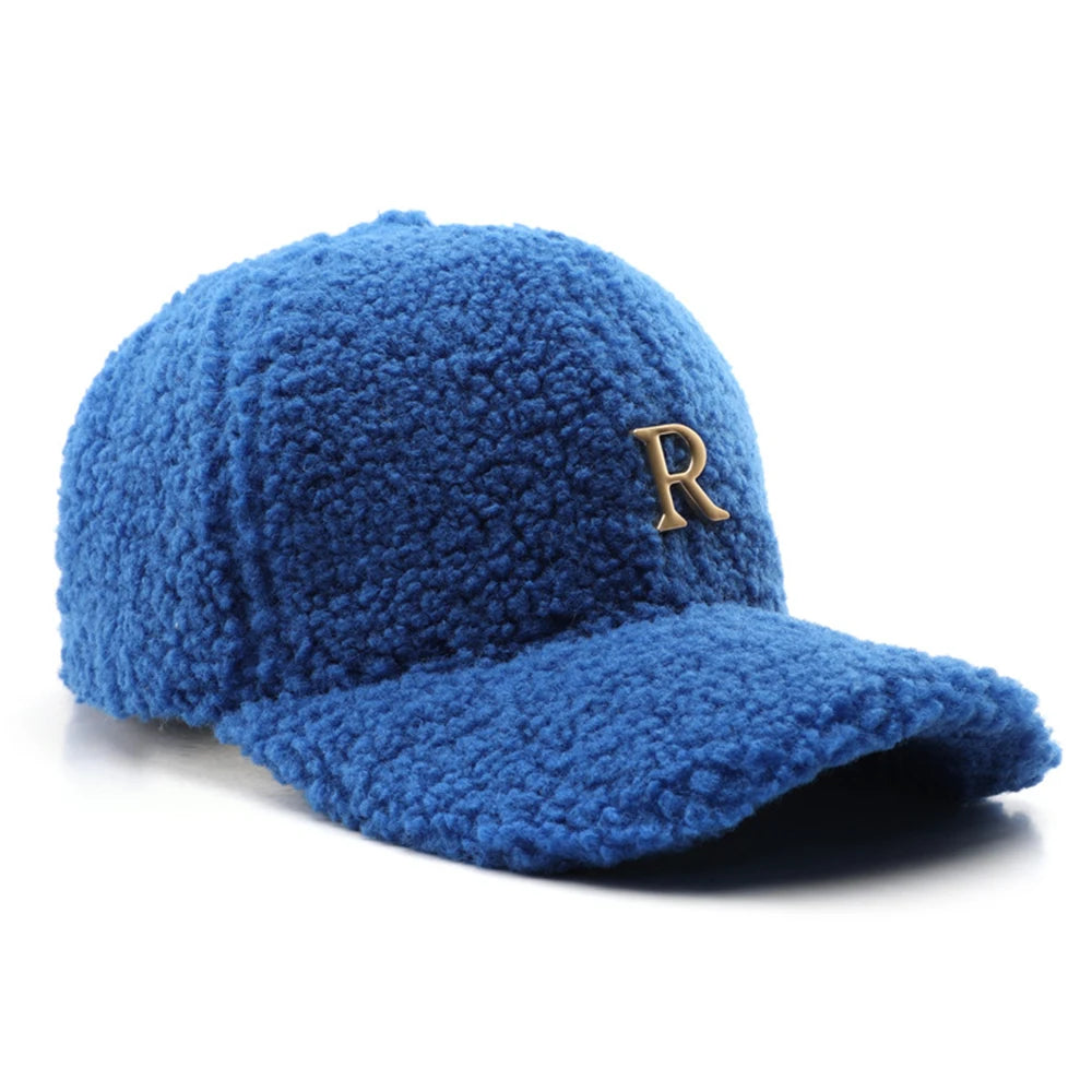 Casquette de baseball en laine d'agneau verte — lettres dorées, trucker, hiver, femme et homme
