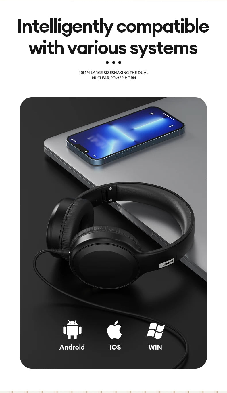Auriculares Lenovo TH30 inalámbricos Bluetooth HiFi estéreo deportivos con micrófono, auriculares de música plegables, auriculares para juegos de baja latencia