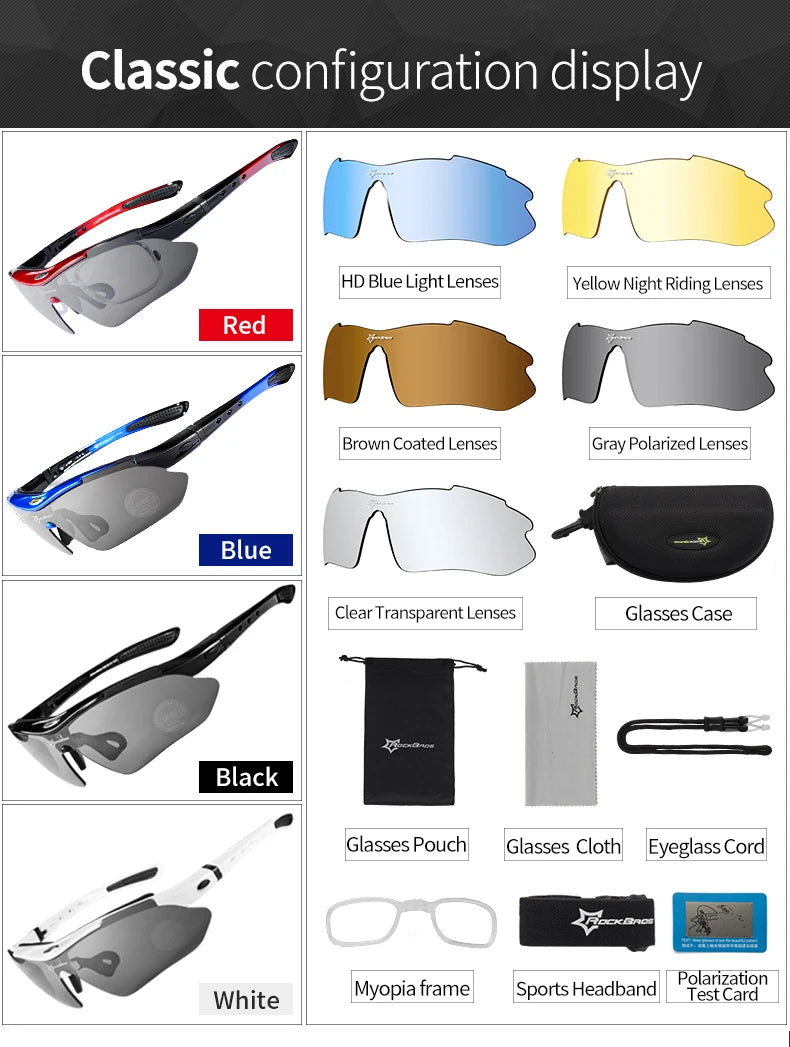 Lunettes de soleil sport cyclisme polarisées — route, VTT, équitation, protection, 5 lentilles