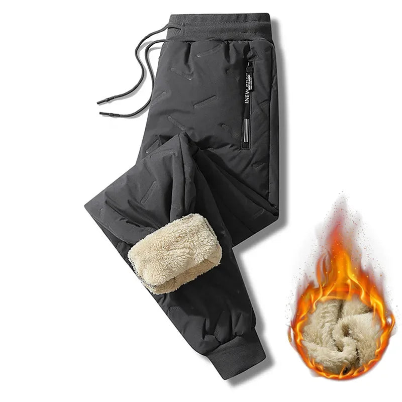 Pantalón de chándal térmico de lana de cordero para hombre, pantalón cálido de algodón, pantalón impermeable, pantalón cortavientos, ropa de chándal de invierno, aspecto de peluche, sonrisa, fjCasual
