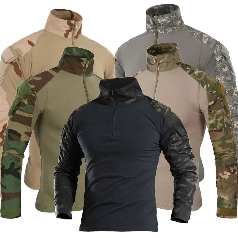 T-Shirts de randonnée tactiques en plein air pour hommes, Combat militaire de l'armée CP Camouflage à manches longues, chemise d'escalade de chasse, vêtements de Sport en coton