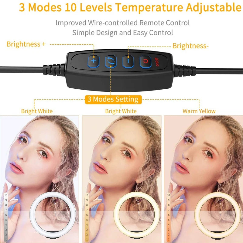 Anneau Lumineux LED Selfie 16/26/33 cm — Trépied, Télécommande Bluetooth, Éclairage Vidéo