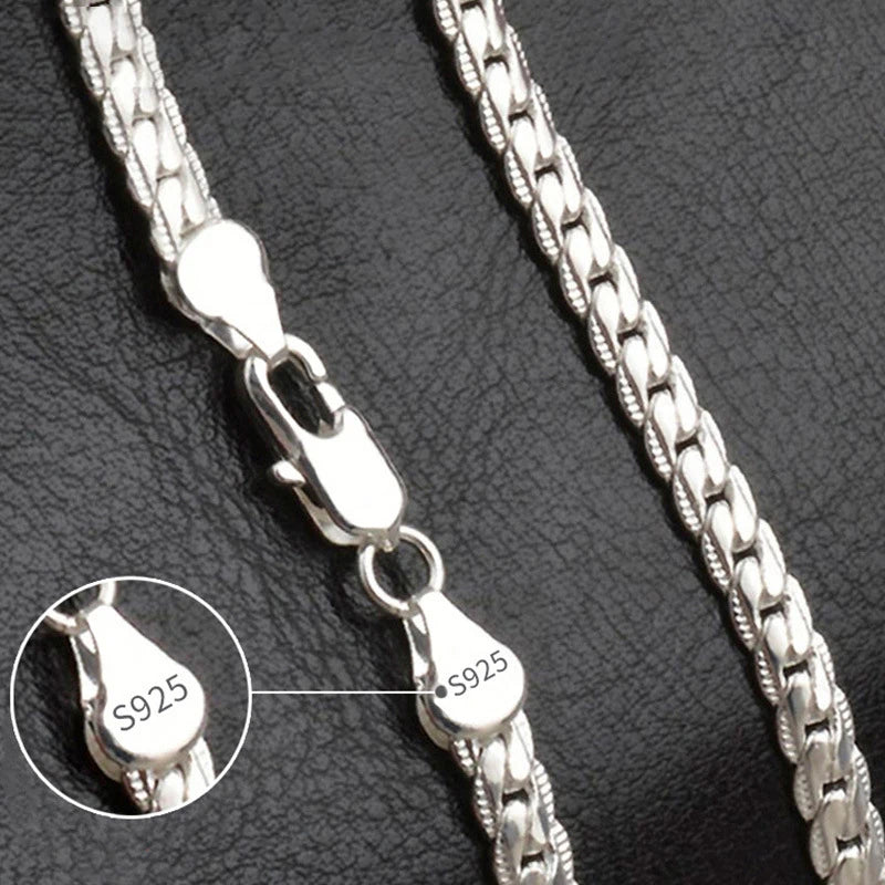 18K Gold/Silver Necklace for Men and Women, Fashionable Engagement and Wedding Jewelry, 6mm Side, 8/18/20/24 Inches